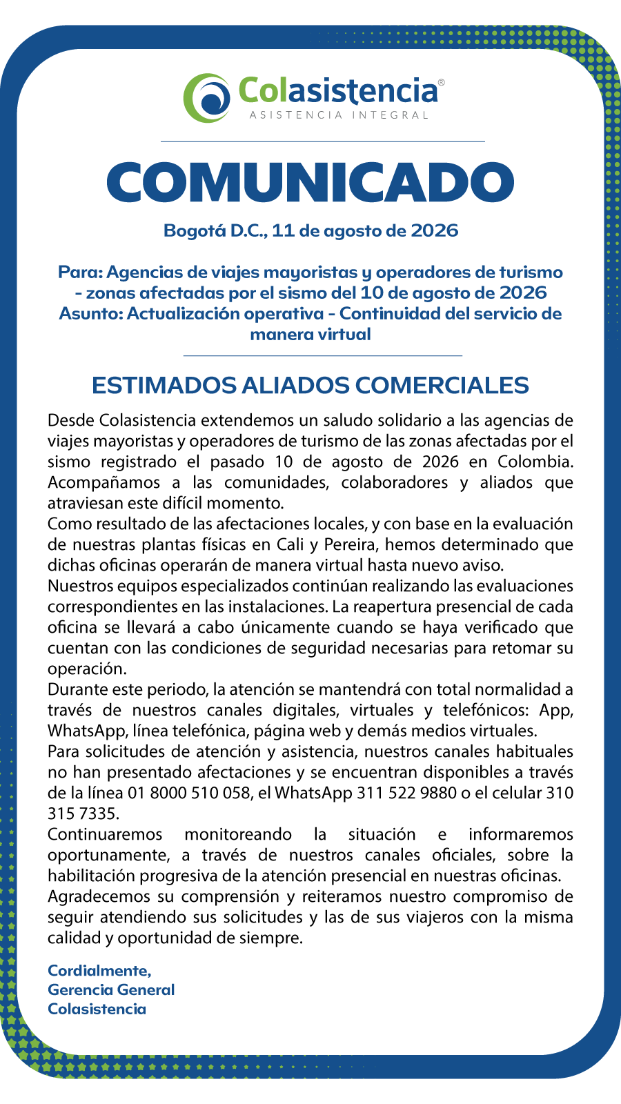 Comunicado Colasistencia